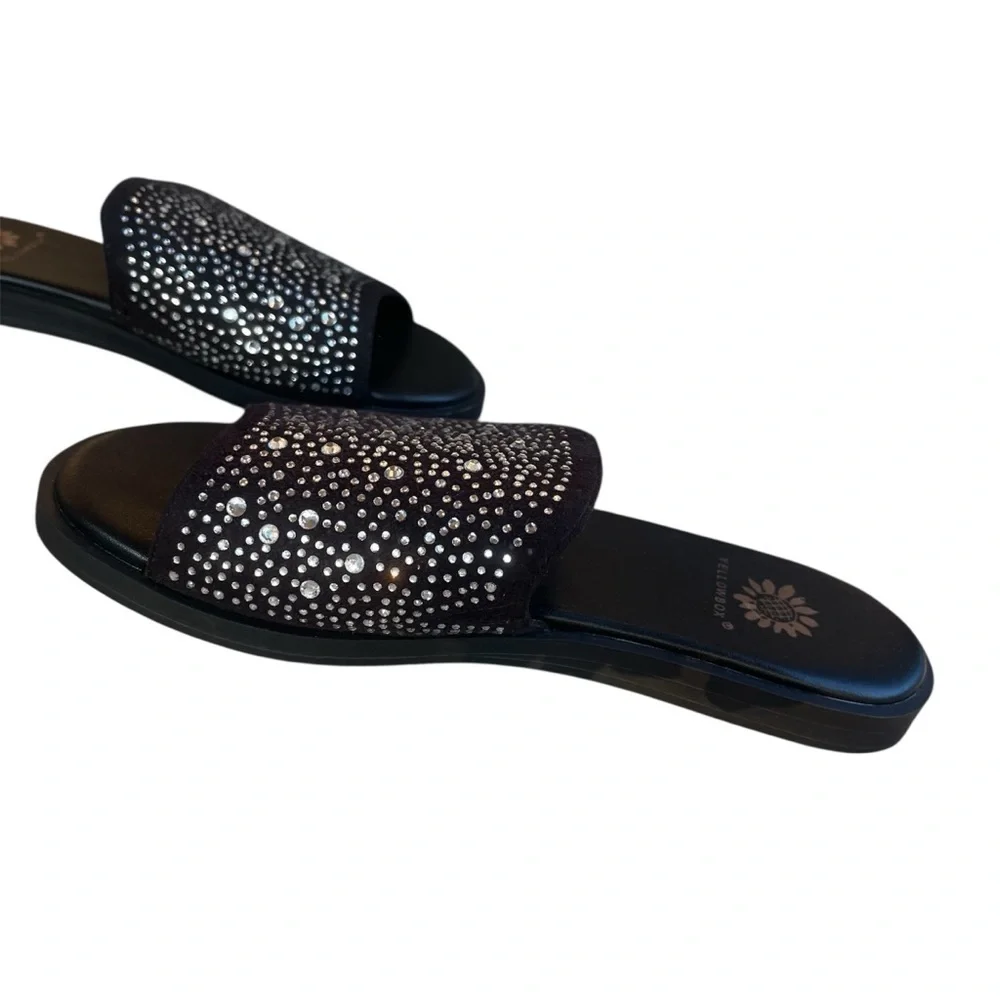 Yellow Box Louie Rhinestone Embellished Black Slide Sandals Size 6 - Picture 4 of 8
